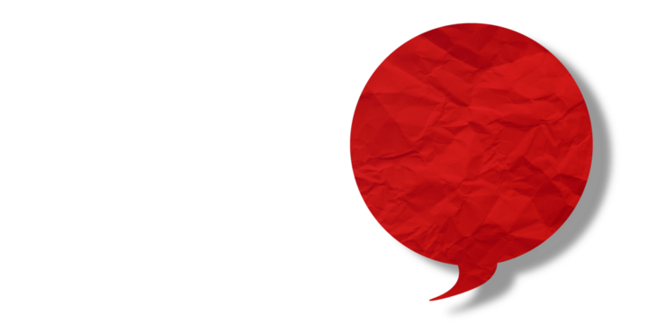 Red speech bubble crumpled paper isolated on transparent background