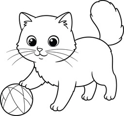 Obraz premium Cat playing with ball lineart illustration suitable for coloring book cute feline design for kids and adults 