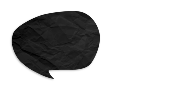 Black speech bubble crumpled paper isolated on transparent background