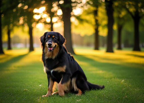 Chien de race Hovawart, saluant.