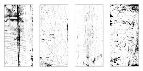 Set of square grunge backgrounds. Different materials and variations. One color - black. Vector design elements.