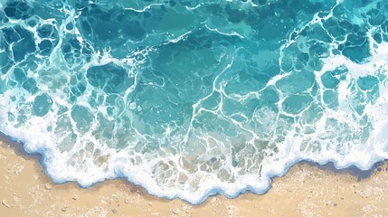 Close-up of beach where water foams along the shore, suitable for tropical backgrounds, natural textures, and seascape art.