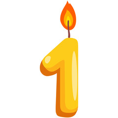 Yellow Number One Birthday Candle Illustration