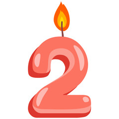 Red Number Two Birthday Candle Illustration