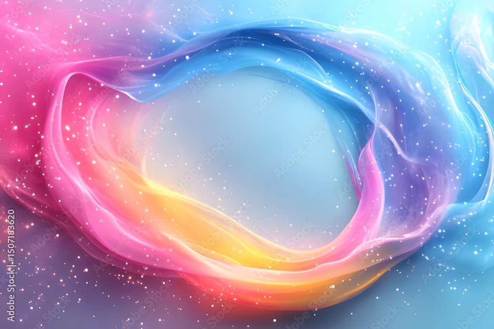 Poster colorful abstract background with flowing shapes and sparkling light particles