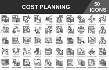 Cost Planning Editable Icons set. Vector illustration in modern thin outline style of business related icons	