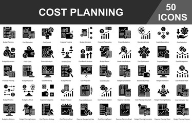 Cost Planning Editable Icons set. Vector illustration in modern thin glyph style of business related icons	