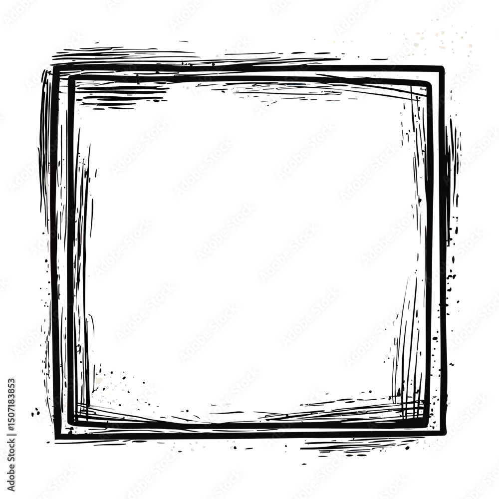 Aufkleber hand drawn square photo frame with rough grunge sketch lines and ink splatter texture vector illustr