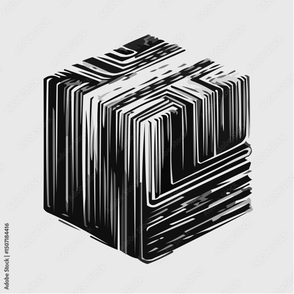 Poster abstract patterned cube with linear designs in black and white