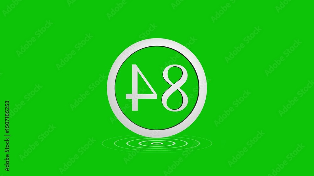 Poster animated 3d number eighty four inside a gray circle on a green background