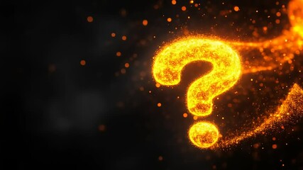 Glowing Question Mark in Dark Background with Sparks - Powered by Adobe