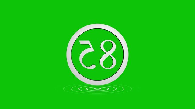 Animated number eighty five with reflection and ripple effect on a green screen