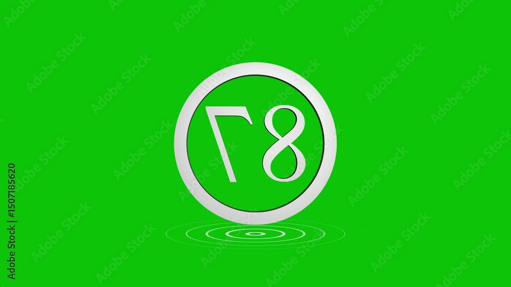 Poster animated number eighty seven with reflections on a green screen background
