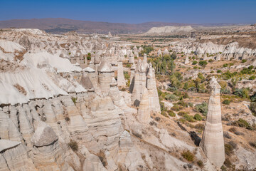 Rock formations in Love Valley, Cappadocia, Turkey..