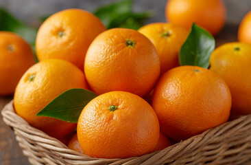 Group of fresh oranges with vivid orange skin and subtle dimples, close-up fruit display