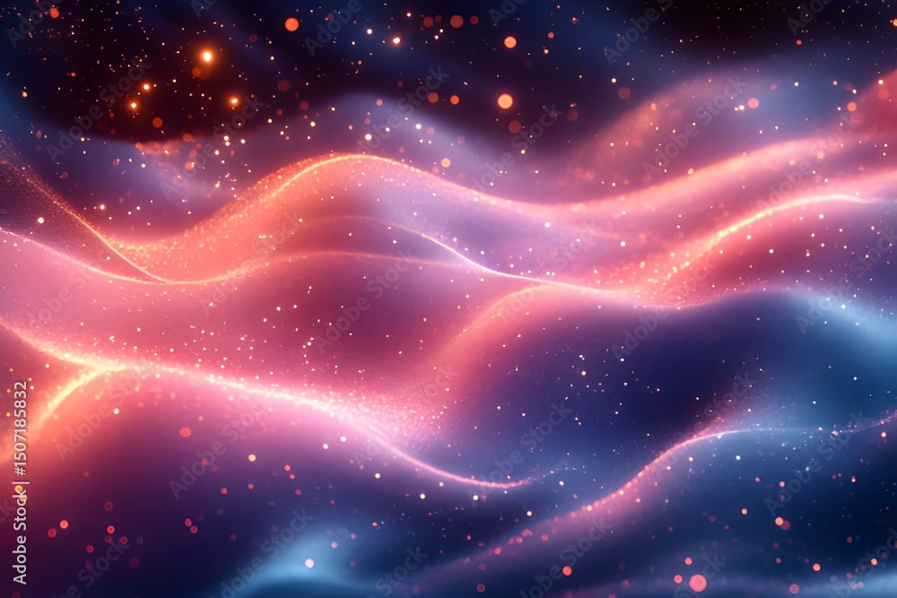 Aufkleber abstract glowing waves with sparkling particles in deep blue and red