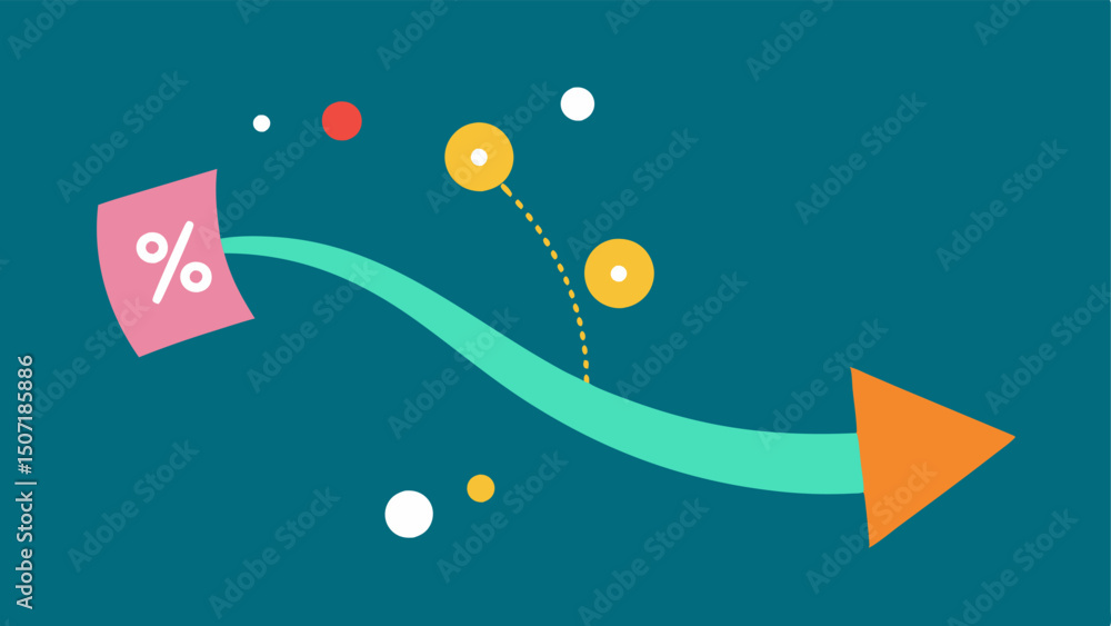 Poster curved arrow with circles a curved arrow leading to a discount tag embellished with small glowing ci