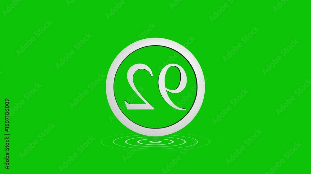 Poster animated number 92 in a circle with green screen background and water ripple effect