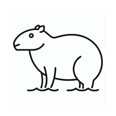 Obraz premium Simple and clean black and white outline illustration of a cute capybara on white background