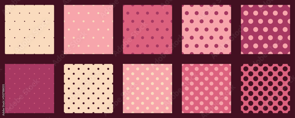 Poster set polka dots seamless vector pattern. simple background for web or print. abstract surface.
