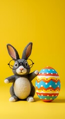 Easter bunny with egg on yellow background