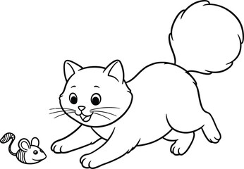 Fototapeta premium Cat and mouse lineart illustration suitable for coloring book playful kitten chasing vector design