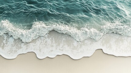 Fototapeta premium Shoreline pattern with white foam on beige sand, ideal for soft environmental backgrounds and coastal visual compositions.