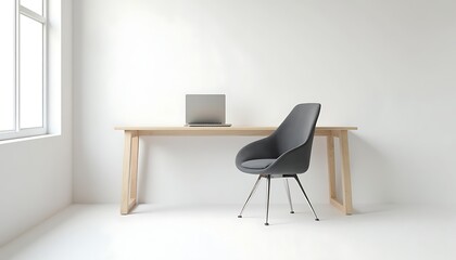Minimalist Home Office Setup with Laptop and Modern Chair Design
