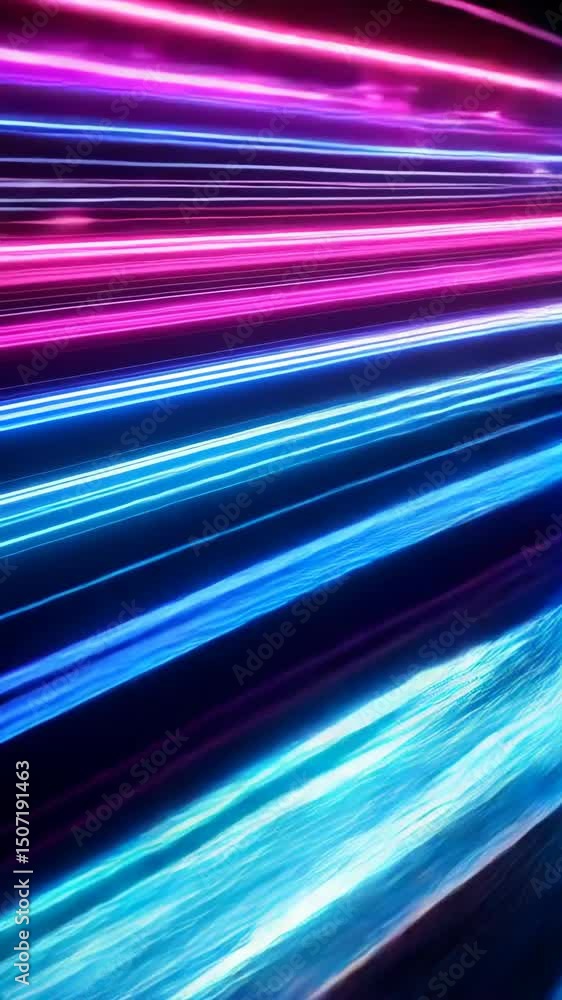 Poster futuristic light trails with glowing pink and blue energy streams creating abstract flow effect in t