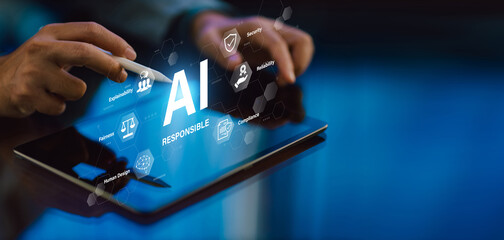 Fototapeta na wymiar Responsible AI concept for ethical and secure artificial intelligence system
