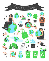 Earth Day Collection of Eco-Friendly Illustrations and Elements for Sustainability and Nature Protection