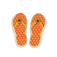 Orange Flip Flops with Yellow Straps and Flower Design. Vector Illustrator