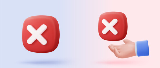 Fototapeta premium 3d check wrong icon signs. negative check list buttons choice for false, select correct, tick symbolic, problem important, fail on application. 3d editable icon vector rendering illustration