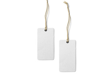 White blank price label tag isolated on white background, front view clothing label mockup with...