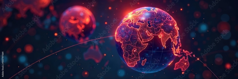 Wall mural global network connection visualized as a glowing digital sphere, illustrating worldwide virtual com
