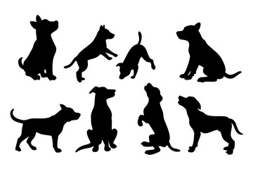 A collection of various dog silhouettes in different playful poses, showcasing their unique postures and postures.