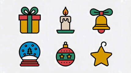Christmas icons vector set gift candle bell snow globe ornament star festive holiday design elements