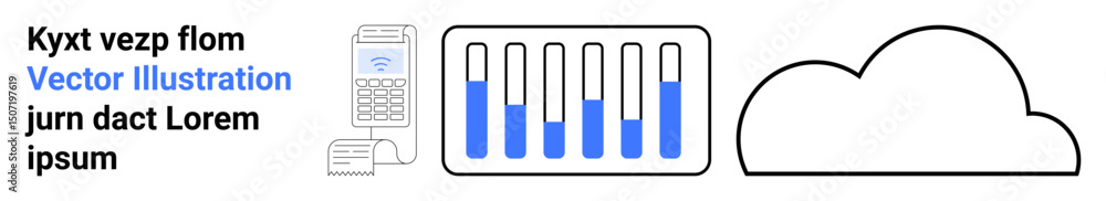 Poster cloud shape, vertical bar chart, and a digital device showing connectivity and data analytics. ideal