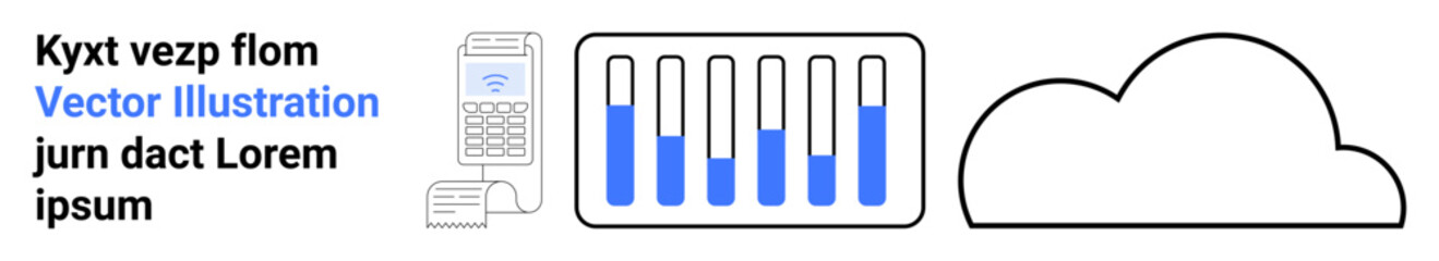 Cloud shape, vertical bar chart, and a digital device showing connectivity and data analytics. Ideal for tech solutions, cloud computing, analytics, data storage, communication, networking