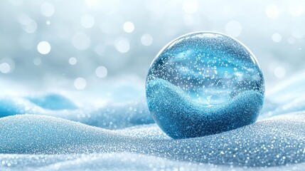 Sparkling Crystal Ball on Winter Landscape with Glittering Bokeh Lights
