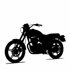 Fototapeta premium Black vector silhouette of a classic motorcycle, side view, with visible engine and wheel details.