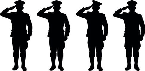 A powerful silhouette of a soldier saluting, symbolizing honor, respect, and patriotism. Perfect for Veterans Day, Memorial Day, and military tribute designs.