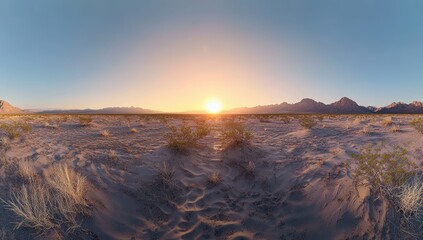 Stunning Desert Sunrise Panorama: Majestic Mountains and Golden Light