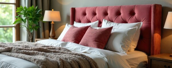 Luxurious headboard cushions in a variety of textures and colors, adding comfort and style to any bedroom Perfect for reading in bed or simply relaxing , furniture, supportive