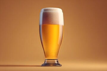 Refreshing Cold Beer in a Tall Glass Golden Amber Lager Frothy Head
