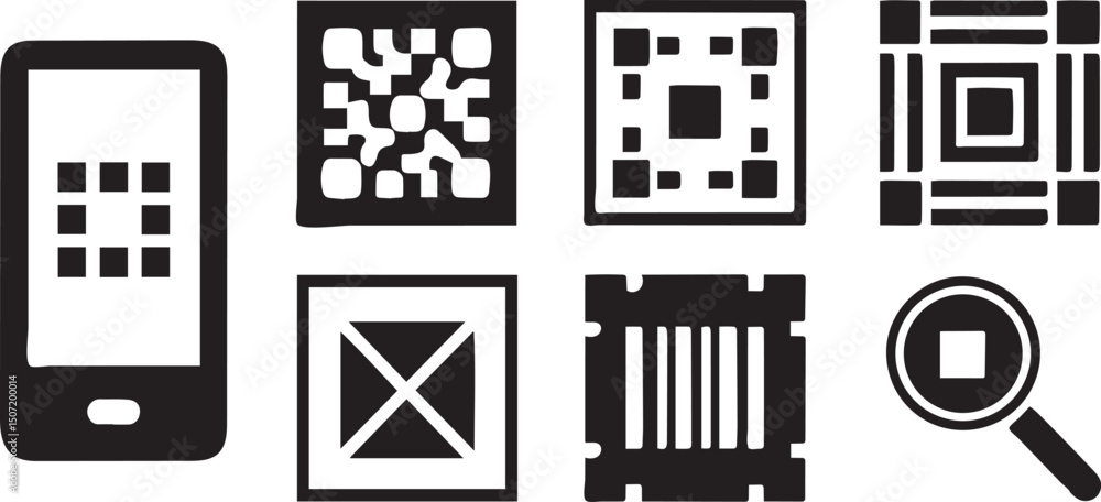 Poster modern editable qr code scanning icon set black stroke line art