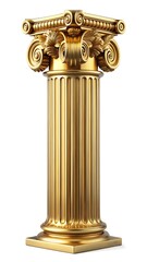 Exquisite gold ionic column depicting classical architecture isolated on a white background
