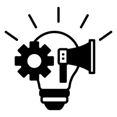 Business idea innovation with lightbulb, gear and megaphone