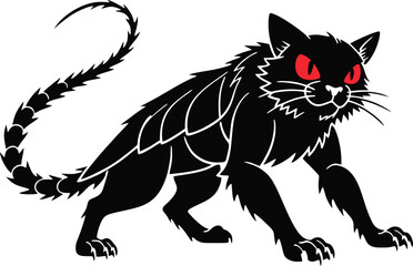 Demonic Black Cat – Red-Eyed Mythical Beast Vector Art