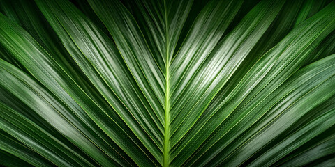 Close-Up of Rich Green Palm Leaf With Deep Texture and Symmetry